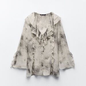 Zara ruffled animal print blouse